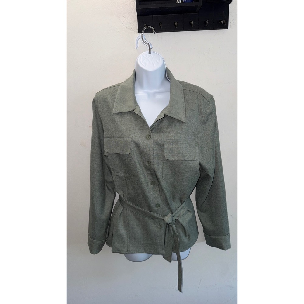 Norton McNaughton Sage Green Utility Jacket Belted Button Up Pockets Size 12